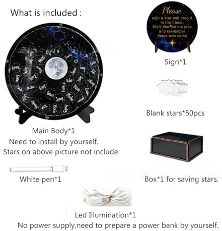 Personalized Celestial Wedding Guest Book Alternative,LED Light,Moon & Stars Party Decor,Under The Stars Sign,Engagement Gift for Couple,Wedding Sign (30cm (50 Stars)) - Image 6