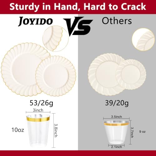 175PCS Ivory Scalloped Plastic Plates Heavy-Duty for Party & Wedding - Image 6