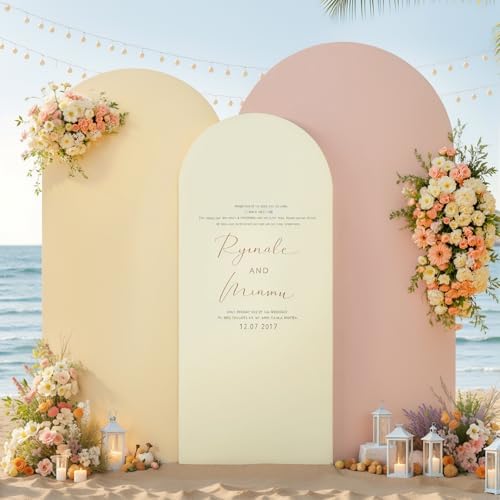 Ivory Arch Backdrop Cover 3 Set-7.2FT, 6.6FT, 6FT Spandex Fitted Wedding Arch Stand Covers for Baby Shower Birthday Party Bridal Shower Wedding Photo Balloon Arch Stand Background Decorations by Suppromo