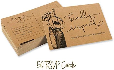RSVP Postcards (Set of 50) 4"X6" Blank with Mailing Side,RSVP Reply Response Cards for Wedding Floral Kraft Script Style Print Return Cards - Image 5