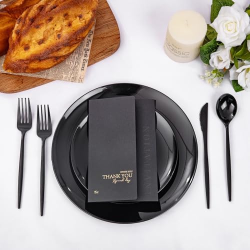 PULOTE 150PCS Black Plastic Silverware Set Disposable - Heavy Duty Black Plastic Cutlery - Black Plastic Utensils Set Include 50 Forks,50 Spoons,50 Knives for Party&Graduation - Image 6