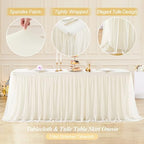 4 Pack Ivory Tablecloth for 8 Foot Rectangle Tables with Tulle Table Skirt - Image 6