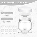 Tanlade 60 Pcs 3 oz Clear Plastic Mini Mason Jars with Lids, White - Image 2