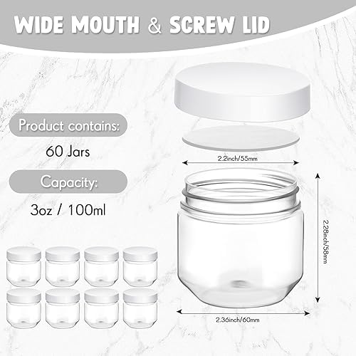 Tanlade 60 Pcs 3 oz Clear Plastic Mini Mason Jars with Lids, White - Image 2