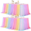 2 Pack 8ft Rainbow Tulle Tablecloths for Rectangle Tables, 8 Foot Rainbow Rectangular Table Cloth Wrinkle Free Tablecover with Tutu Skirt for Baby Shower Girls Birthday Party Banquet Buffet Cake by Suppromo