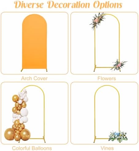7.2FT, 6FT Wedding Arch Stand and Matching Gold Spandex Fitted Arch Backdrop Cover Set, Round Top Chiara Backdrop Stands and Covers for Birthday Party Baby Shower Banquet Arch Decor (Gold) - Image 5