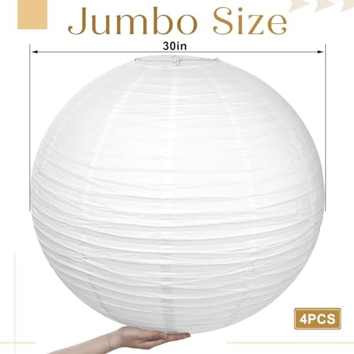 Woanger 4 Pack 30 Inch Large White Paper Lanterns for Christmas Party Decor - Image 2