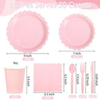 LIYH 350 Pcs Pink Paper Plates and Napkins - 50 Guest Light Pink Party Supplies Include Scalloped Plates Cups Plastic Spoons Forks Knives for Baby Shower Birthday Party - Image 2