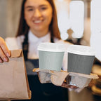 Whaline 100Pcs Gray Disposable Coffee Cups with Lids 12Oz Gray Black Paper Cups Corrugated Ripple Wall Insulated Hot Cup for Home Office Party Supplies - Image 6