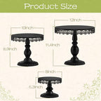 3 PCS Black Cake Stands (8"&10"&12" Plate), Cupcake Stand with a lace Hollow Border Metal Cake Stand Set for Birthday Party, Wedding, Anniversary, Baby Shower - Image 3