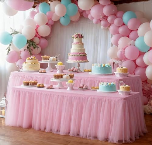 2-Pack Pink 2-in-1 Tulle Tablecloth for 6-Foot Rectangular Table by Yoquare