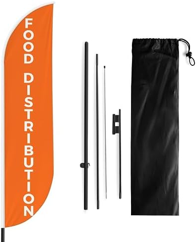 Food Distribution Sign Feather Flag Pole Kit for Outdoor by Mavis Printing|15 FEET Long Polyester Outdoor Banner Flag Easy Hang|HD Print Swooper Flag Pole Mount to Celebrate Food Distribution by MAVISPRINT