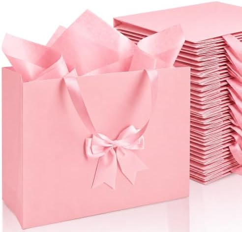 Catlovecorn 20 Pack Large Pink Gift Bags, 16.5 x 5.5 x 12.6 In by Catlovecorn