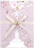 Glitter Purple Pink Wedding Invitations with RSVP and Envelopes Blank 50pcs by Maffily
