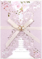 Glitter Purple Pink Wedding Invitations with RSVP and Envelopes Blank 50pcs by Maffily