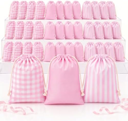 Kacctyen 60 Pack Small Pink Drawstring Gift Bags Bulk Reusable Nylon Pouch by Kacctyen
