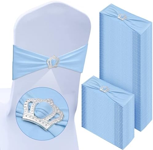 VitalCozy 100 Pcs Spandex Chair Sashes with Crown Buckle,Sky Blue by VitalCozy