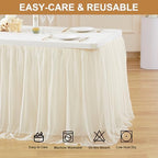 Wish Care Light Champagne Tulle Table Cloth for 8 Foot Rectangle Tables 8ft Wrinkle Free Tablecloths Tutu Skirt Stretch Fitted Ruffle Table Covers for Wedding Birthday Party Banquet Cake Tables Decor - Image 6