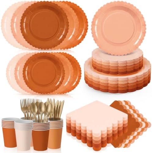 Zhehao 350 Pcs Burnt Orange Fall Party Supplies Serve 50 Guests by Zhehao