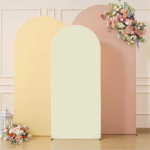 Ivory Arch Backdrop Cover 3 Set-7.2FT, 6.6FT, 6FT Spandex Fitted Wedding Arch Stand Covers for Baby Shower Birthday Party Bridal Shower Wedding Photo Balloon Arch Stand Background Decorations - Image 4
