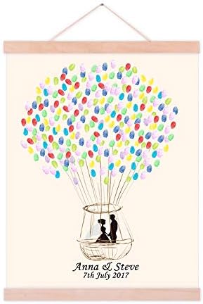 GreatHomeArt Customized Fingerprint Wedding Guest Book Sweet Couple in Balloons Canvas Prints DIY Thumbprint Guest Sign-in Book Ready to Hang for Anniversary Wedding Gift-80x120cm by Unknown
