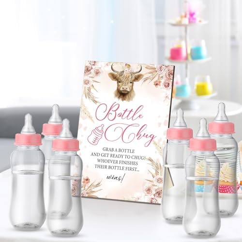 Trelaco 12 Pcs Highland Cow Baby Shower Games Bottle Chug Wooden Sign Set - Image 5
