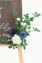 2pcs Wedding Welcome Sign Flowers,Dusty Blue Faux Floral Swag,Artificial Flower Garland for Fall Wedding Bridal Shower Graduation Party Prom Entrance Sign Decor (Stand not Included) - Image 4