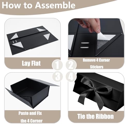Aimyoo 5 Pack Large Black Gift Box with Ribbon, 11.5x8.6x4.1 inch Groomsman Proposal Box for Presents with Magnetic Closure Lids, Rectangle Collapsible Luxury Box for Wedding, Christmas, Birthday - Image 3