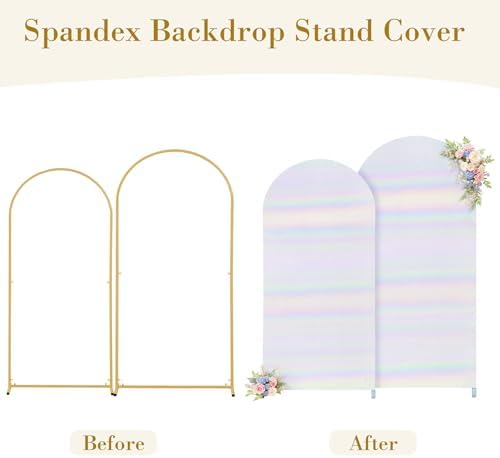 Rainbow White Arch Covers 7.2 and 6ft Sequin Sparkly Birthday Party Arch Backdrop Covers Set of 2 Spandex Shimmer Balloon Arch Stand Cover for Wedding Bridal Shower Baby Shower Photo Arches Background - Image 6
