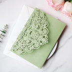 Hosmsua 50PCS Sage Green Wedding Invitation Pocket with Envelopes, 5.12 x 7.2 Trifold Laser Cut Lace Flora Invitations for Quinceanera Sweet 16 Quince Invitation (No Inner Sheet) - Image 3