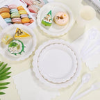 50 Set White Plates and Napkins Scalloped White Dinnerware - Image 5