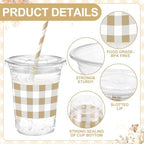 Sliner 50 Sets 16oz Khaki White Gingham Party Plastic Cups - Image 2