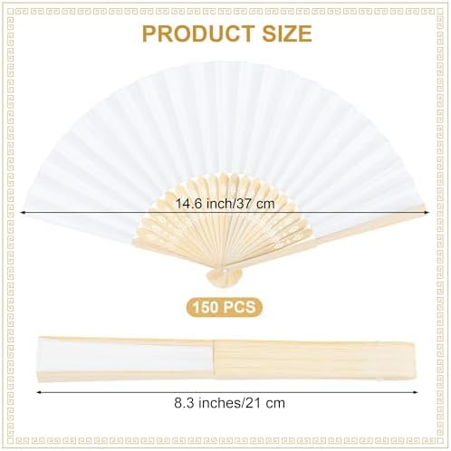 Aodaer 50 Pcs White Wedding Fans Paper Folding Fans with Storage Basket - Image 2