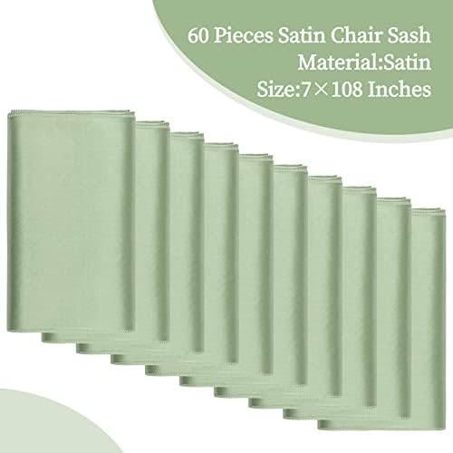 fani Sage Green Satin Chair Straps Bows,60 PCS 7x108 Inch,Chair Sash - Image 3