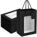 80 Pcs 9.8 x 5.1 x 7.1 in Black Kraft Paper Gift Bags with Window & Handles by Fuutreo