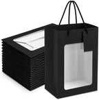 80 Pcs 9.8 x 5.1 x 7.1 in Black Kraft Paper Gift Bags with Window & Handles by Fuutreo