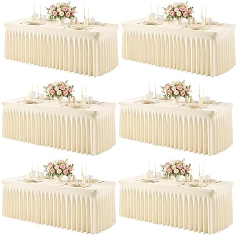 6 Pack Champagne Spandex Tablecloth for 4FT Rectangle Tables, Fitted Stretch Table Cover with Skirt, Wrinkle Free Washable Elastic Table Cloth for 4 Foot Folding Table, Wedding Banquet Baby Shower by Gogoparti