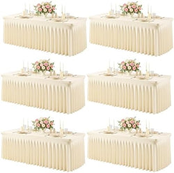 6 Pack Champagne Spandex Tablecloth for 6FT Rectangle Tables, Fitted Stretch Table Cover with Skirt, Wrinkle Free Washable Elastic Table Cloth for 6 Foot Folding Table, Wedding Banquet Baby Shower by Gogoparti