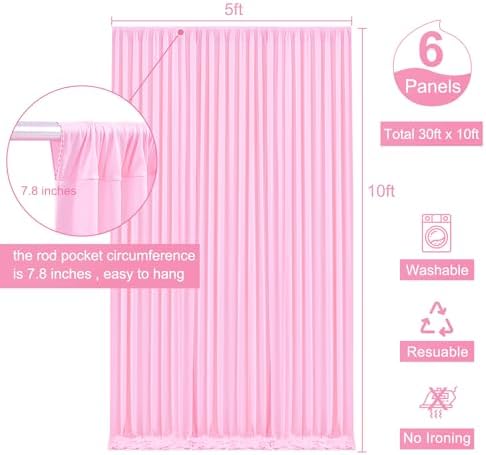 30ft x 10ft Pink Backdrop Curtain for Parties Light Pink Wrinkle Free Backdrop Drapes Panels for Baby Shower Wedding Birthday Photo Gender Reveal Photography Polyester Fabric Background Decoration - Image 5