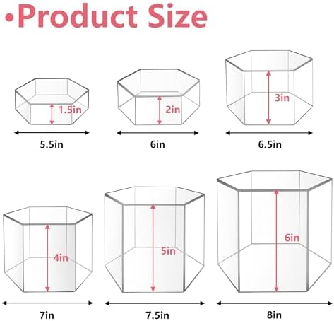 6 Pcs Buffet Risers, Dessert Stands, Acrylic Boxes for Display, Hexagonal Jewelry Showcase, Riser Display Cases Acrylic Display Base, Clear - Image 3