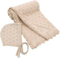 LifeTree Knit Baby Blanket & Hat, 100% Cotton Soft Swaddle & Receiving Blanket for Toddler, Lightweight & Breathable Newborn Blanket Unisex for Crib, Stroller, 31X40 Inches, Shower Registry Gift,Khaki by LifeTree