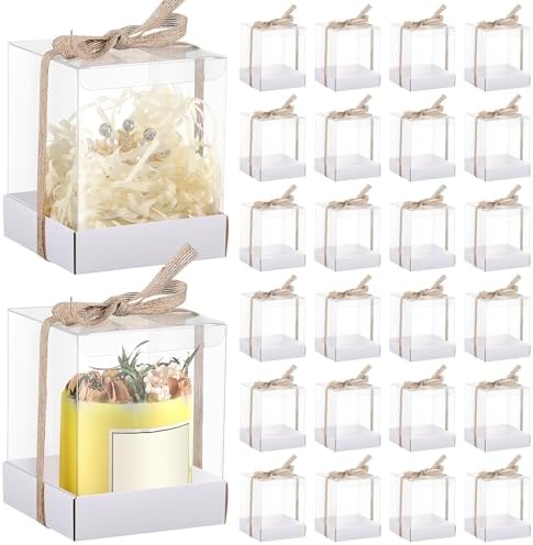 36 Set 3.5x3.5x4 in Candle Gift Package Transparent, White, 24 Set by Cunno