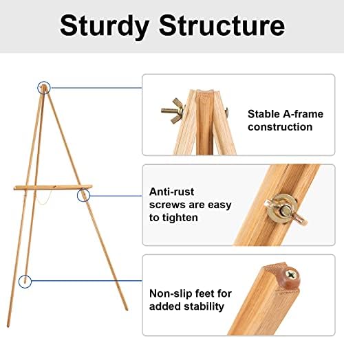 Falling in Art 65" A-Frame Wooden Tripod Easel Stand, (Natural) 2 Pack - Image 3