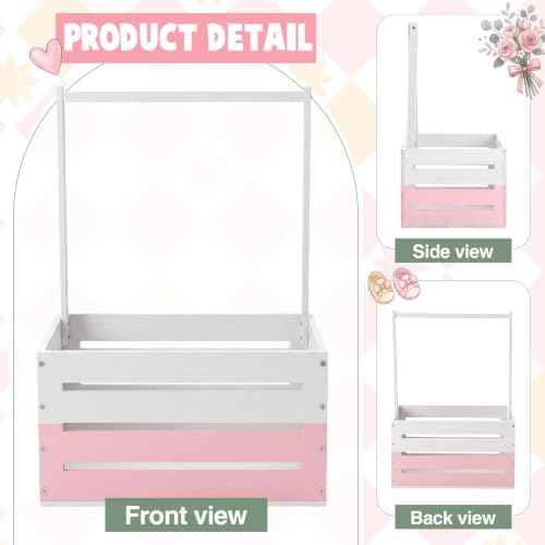 Suzile Baby Shower Crate Wooden Closet Baby Basket Gift,Pink White - Image 3