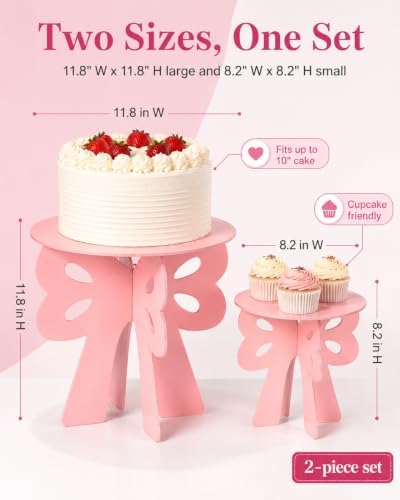 Wooden Pink Cake Display Stand, Bow Shaped, 2 Pcs - Image 3