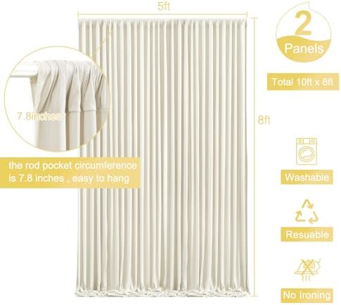 Beige Backdrop Curtain for Wedding Parties Wrinkle Free Beige Photo Curtains Backdrop Drapes Fabric Decoration for Baby Shower Photoshoot 5ft x 8ft,2 Panels - Image 4