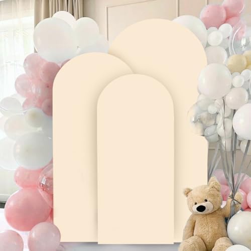 FANPROMS Beige Arch Cover Set 6FT 6.6FT 7.2FT Spandex Arch Stand Covers Chiara Round Top Arch Cover for Wedding Half Arch Covers Arch Stand Cover for Baby Shower Party - Image 6