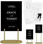 Gold Wedding Welcome Sign Stand with Holder - Elegant Metal Easel Display for Seating Chart, Reception Signs, Welcome Board - 30+ Customizable designs for Baby, Bridal Shower - Versatile Party Sign Holder by kiniu