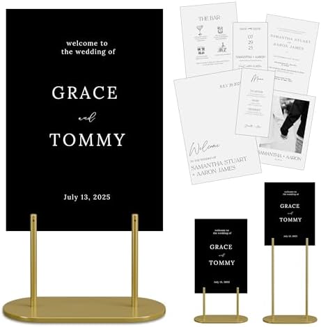 Gold Wedding Welcome Sign Stand with Holder - Elegant Metal Easel Display for Seating Chart, Reception Signs, Welcome Board - 30+ Customizable designs for Baby, Bridal Shower - Versatile Party Sign Holder by kiniu
