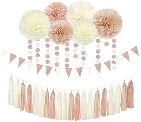 Champagne-Gold Beige-Peach Boho Party-Decorations Streamers and Champagne-Gold Beige Boho Baby-Shower Party-Decorations - Image 6